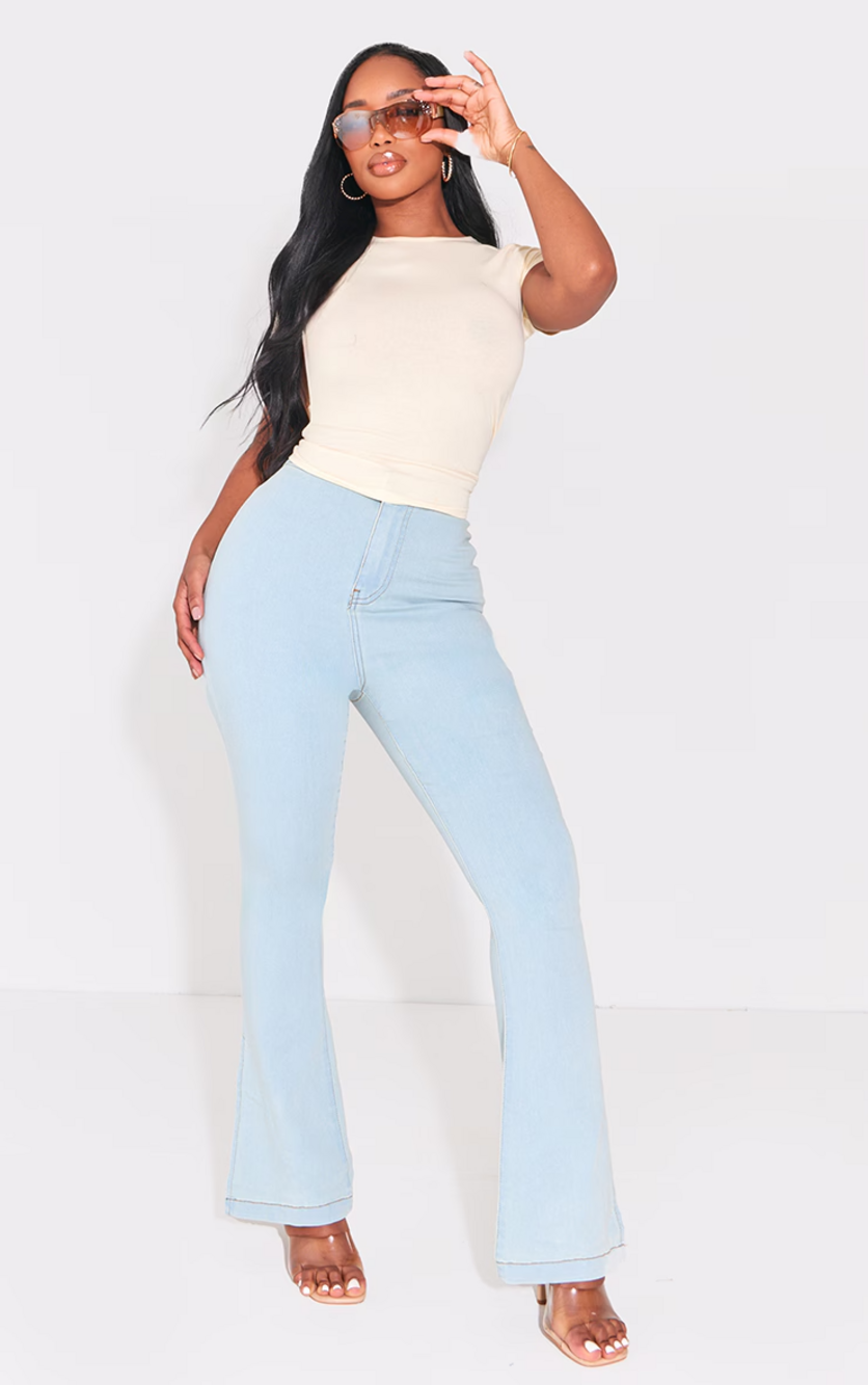 New PrettyLittleThing Light Blue Vintage Wash Split Hem Jeans Size 12